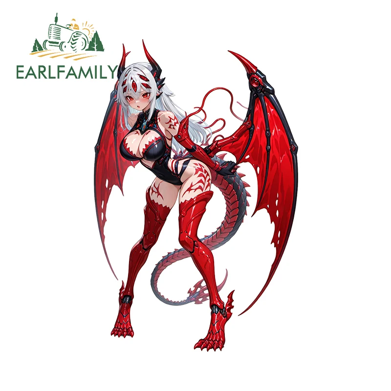EARLFAMILY الشيطانة مع أجنحة سيارة ملصق مثير شيطان الأحمر الوشم الأصلي قافلة ملصق Waifu مقاومة للخدش الثلاجة ديكور