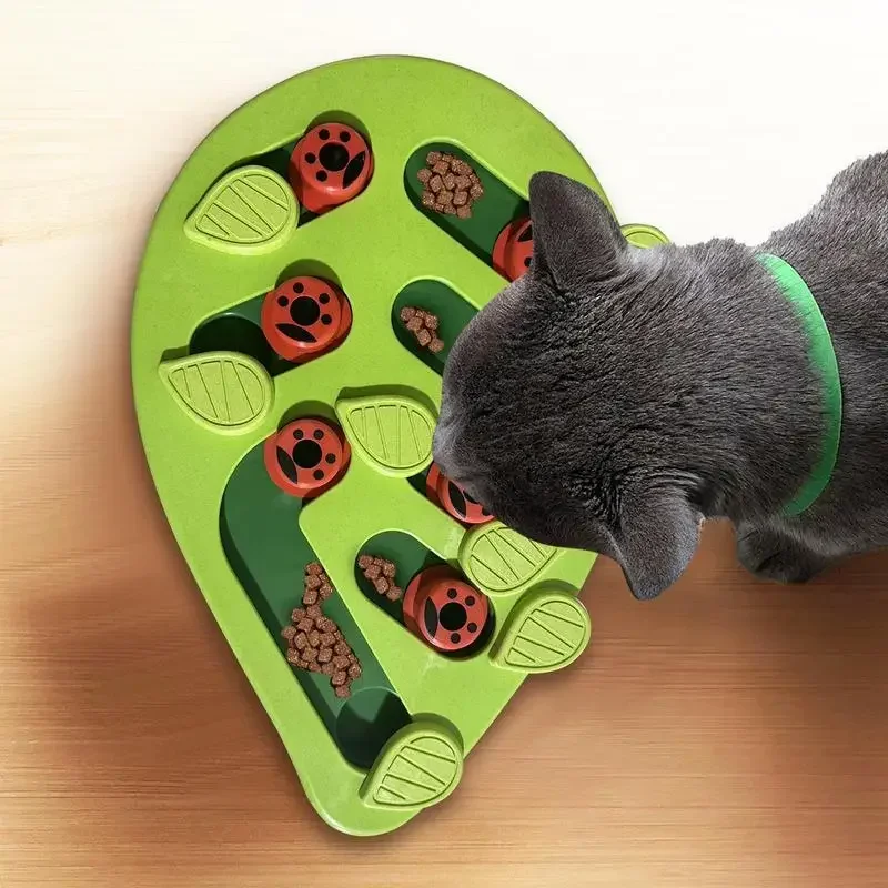 Pet Slow Feeder Green Leaf Shaped Cat Puzzle Toy Chew Toy Cat Food Puzzle Mentally Stimulating Toys Interactive Cat Slow Feeding