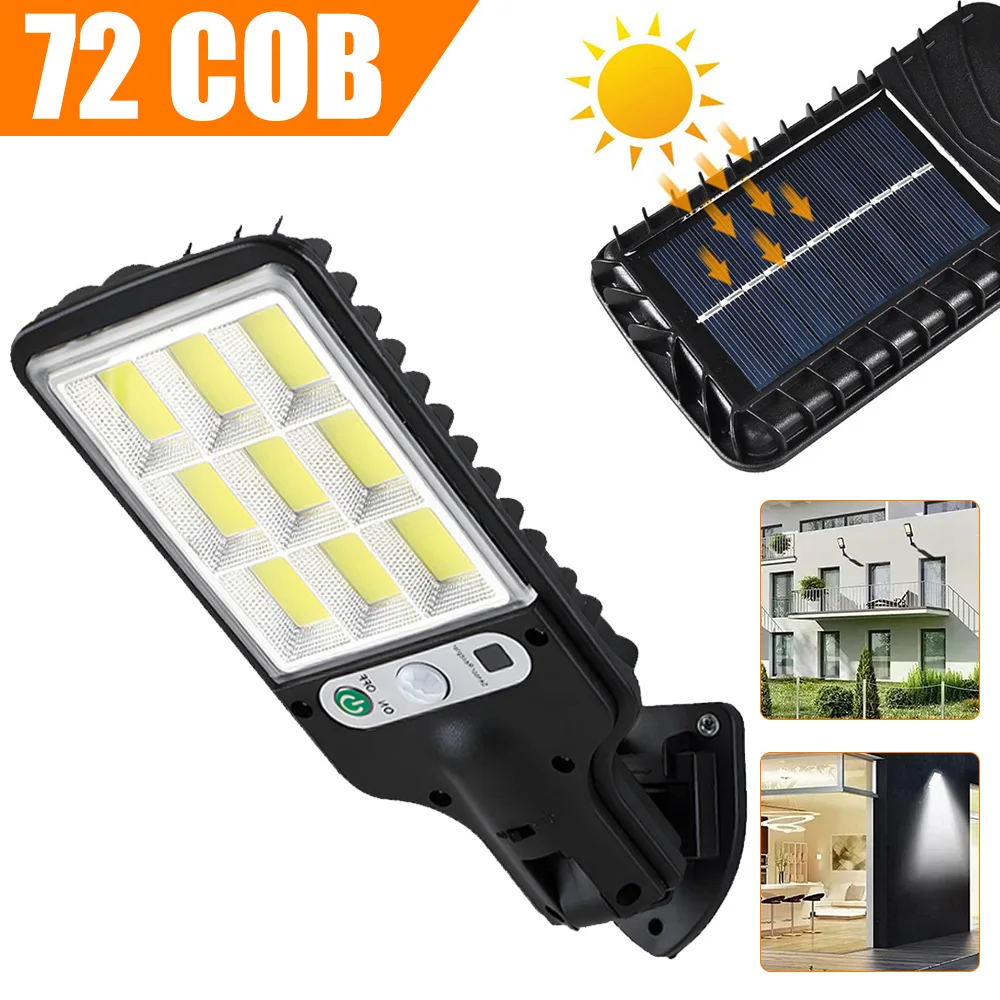

72COB Solar Street Light Outdoor Wireless Solar Outdoor Waterproof LED Wall Lamp Motion Sensor 3 Modes Garden Porch Decor Light