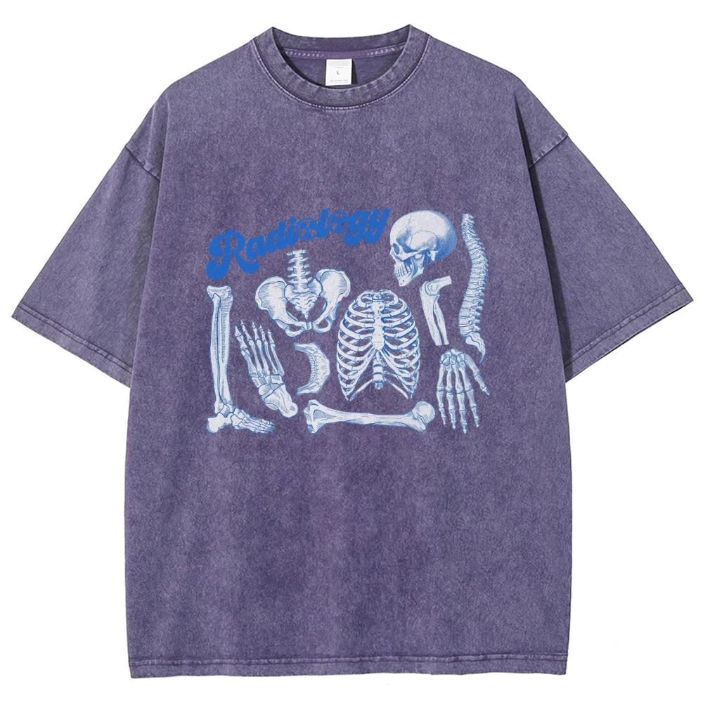 Radiology Skeleton Vintage Unisex Washed T-shirt, Stylish Halloween Skull Shirt