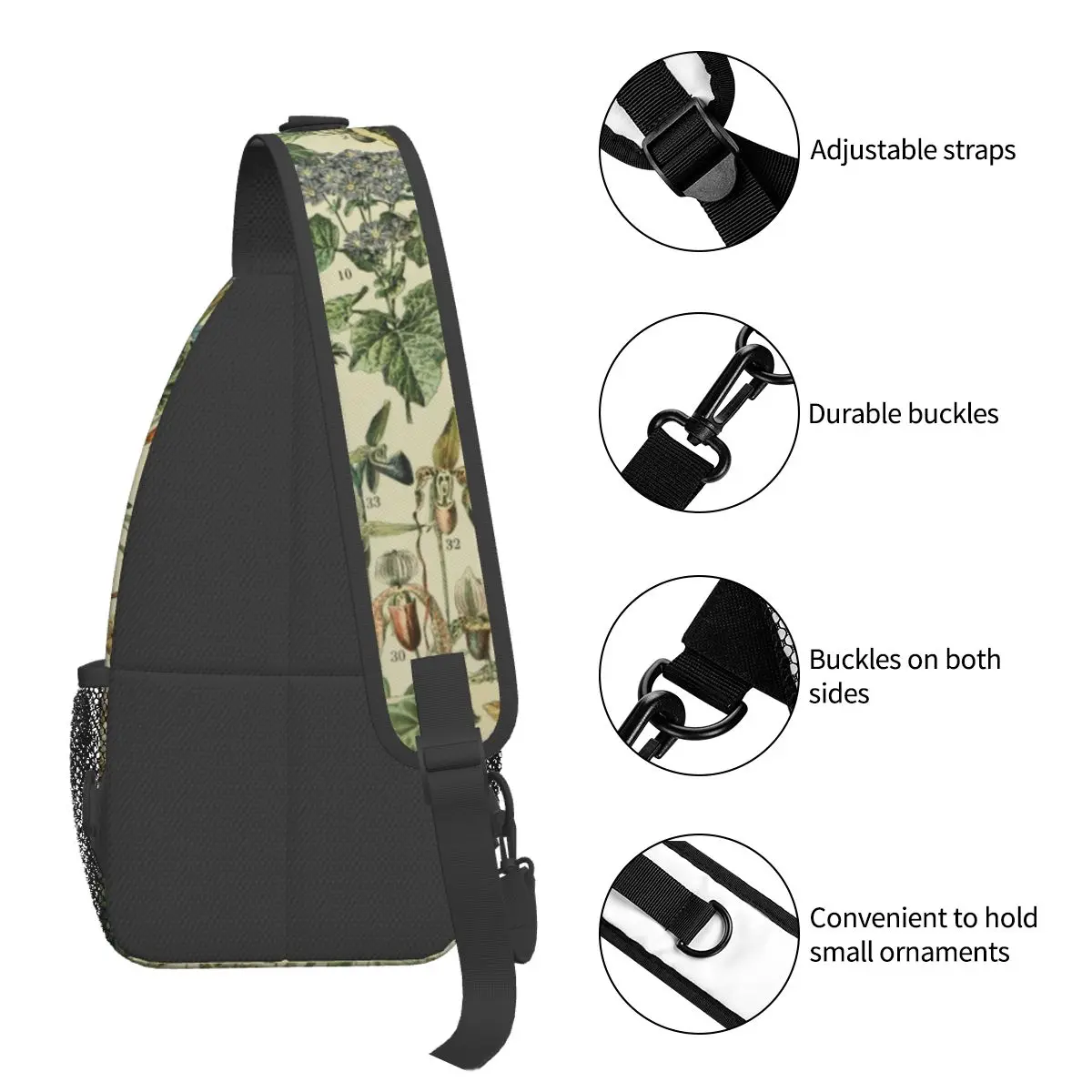 Adolphe Millot Fleurs Sling Sacos Peito Crossbody Ombro Mochila Esportes Ao Ar Livre Daypacks Flores Vintage Padrão Sacos