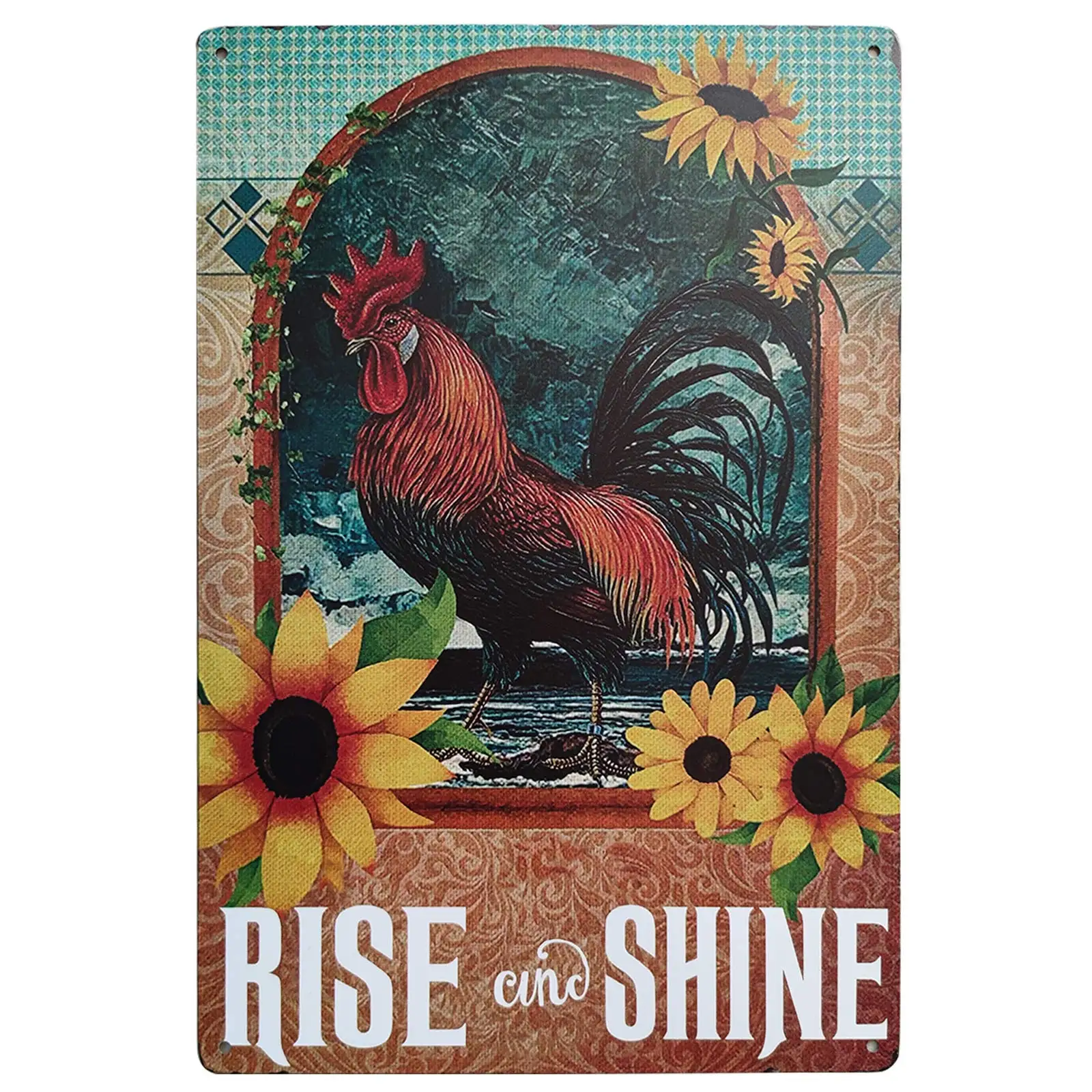 ZOVSON Rise And Shine Chicken Coop Retro Vintage Tin Signs Rooster Decorations Sunflower Farmhouse Country Home Decor 8X12Inch