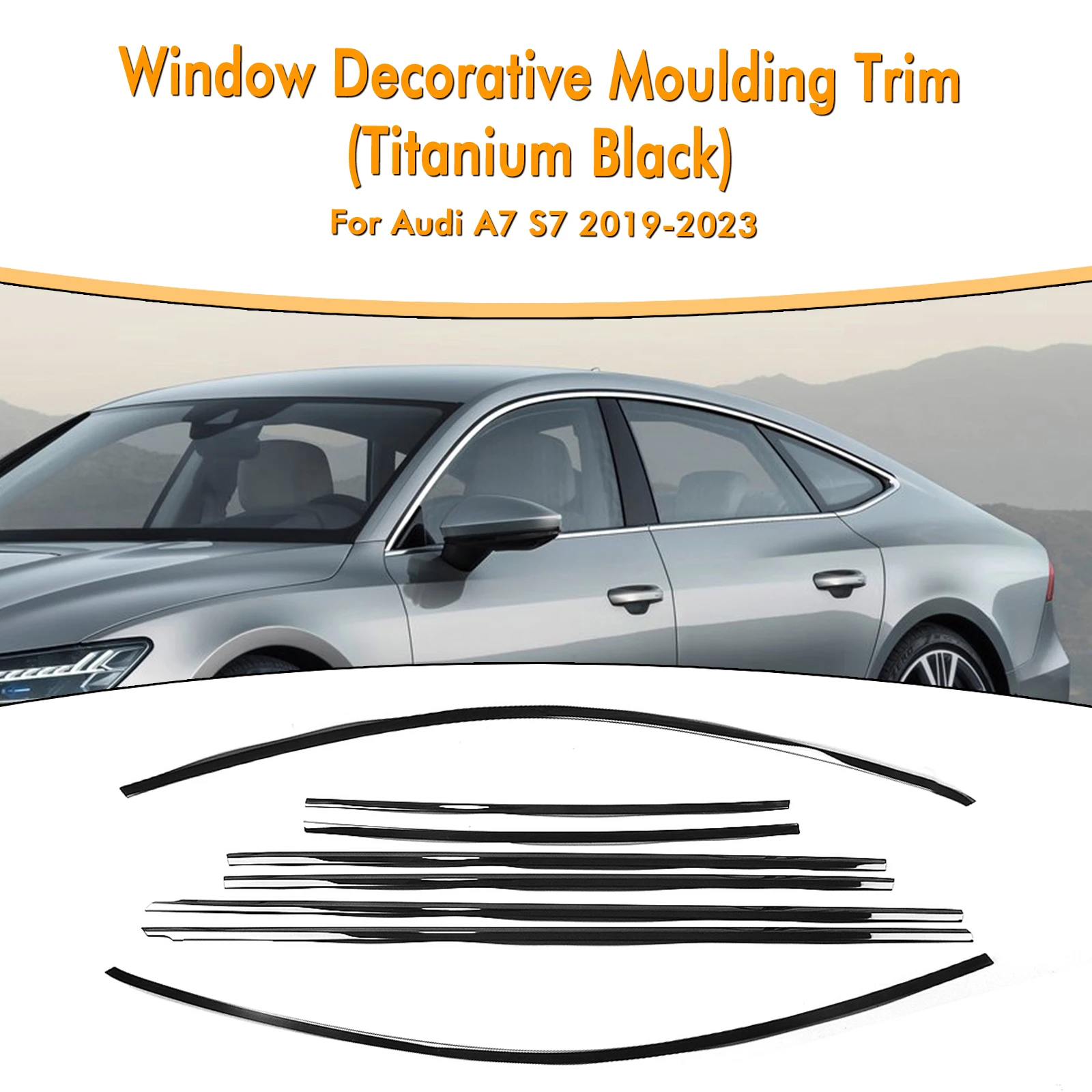 

For Audi A7 S7 2019-2023 Exterior Window Trim Strip Titanium Black Door Waterproof Seal Shade Moulding Decorative