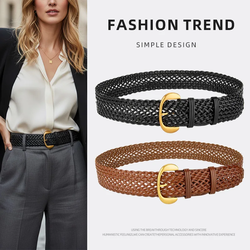 

Тканый ремень женский, универсальный, простой и модный, с джинсами, повседневные брюки, декоративный ремень для платья.