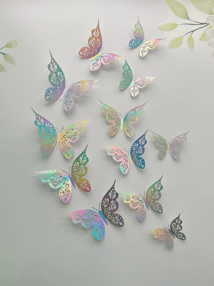 12-piece 3D hollow butterfly decal set for walls living room bedroom classic animal motif paper sticker multi-surface home decor