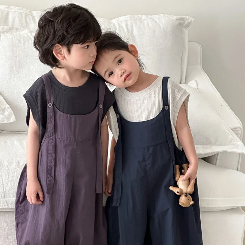 

2025 Children's Summer Thin Bib Pants for Boys and Girls Loose Bloomers