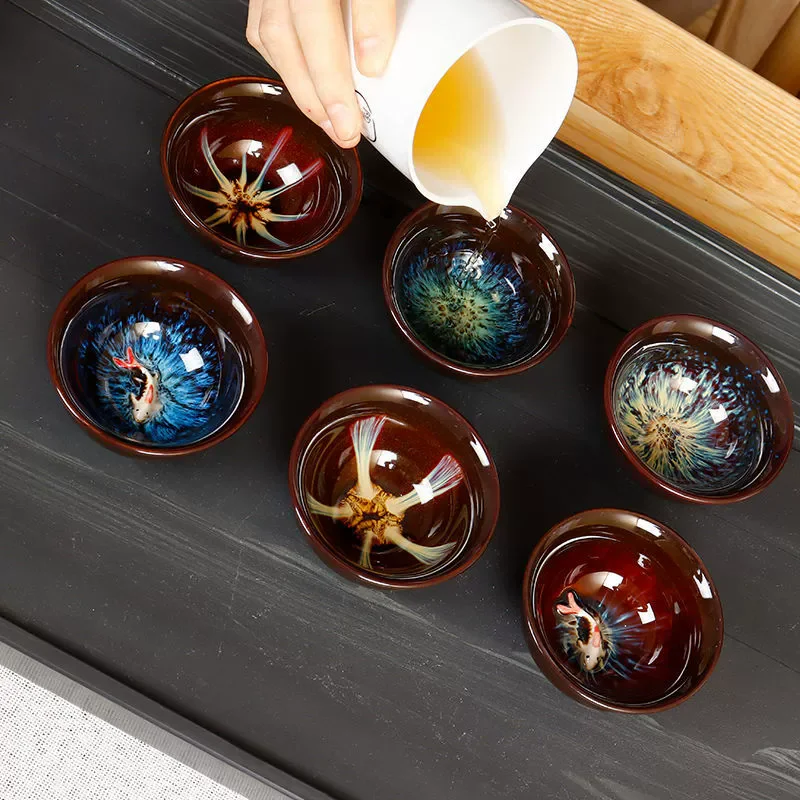 6pcs Kiln Change Hat Cup Kung Fu Teacup Tea Set Ceramic Master Cup Tea Bowl Large Tea Cup Drinking Tea Cup