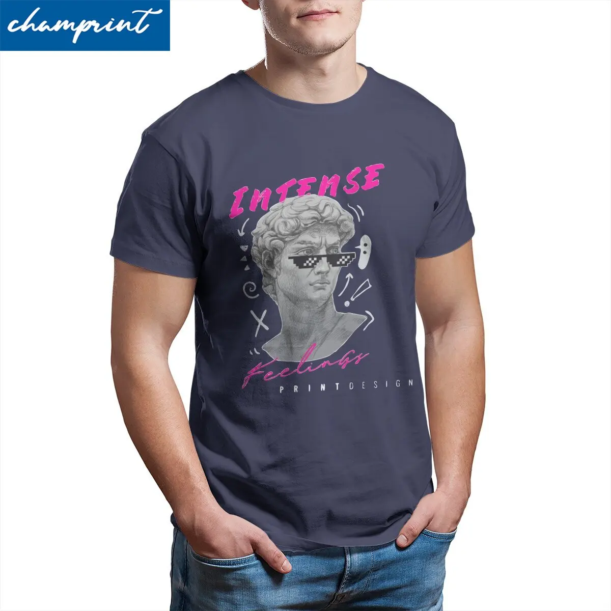 Crazy Intense Feelings European Art Statue T-Shirts Men Round Neck T Shirt Statue of David Short Sleeve Tees Plus Size Clothing