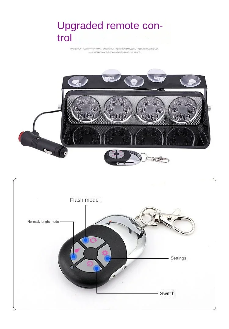 Police Lights Car LED Strobe Light Red/Blue Amber/White Signal Lamps Flash Dash Emergency Flashing Windshield Warning Light 12V