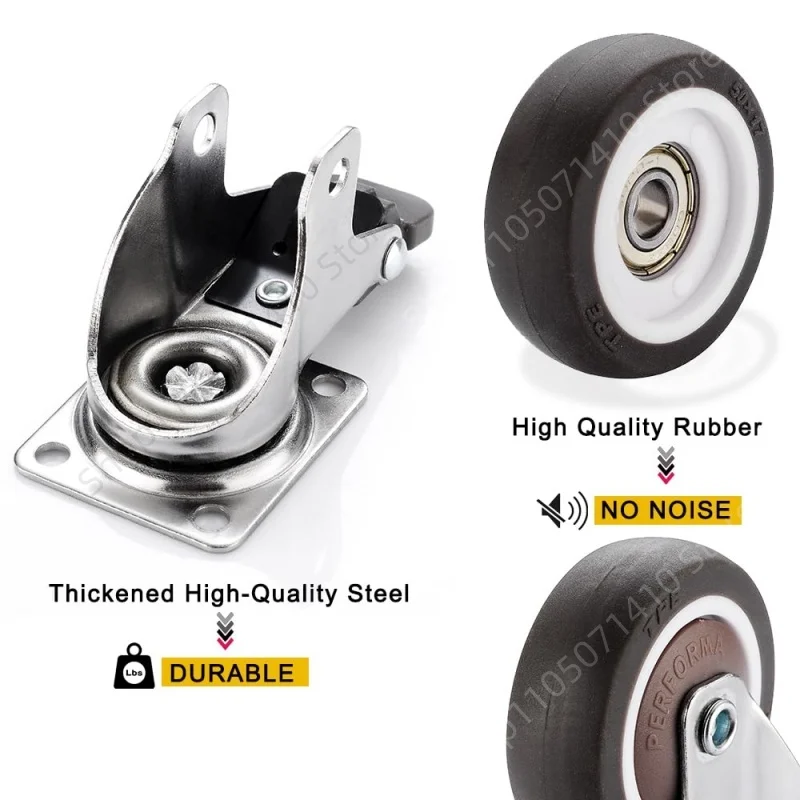 4Pcs 1-2 Inch Casters Furniture Caster Soft Rubber Universal Wheel Swivel Caster Roller Wheel for Platform Trolley Accessories