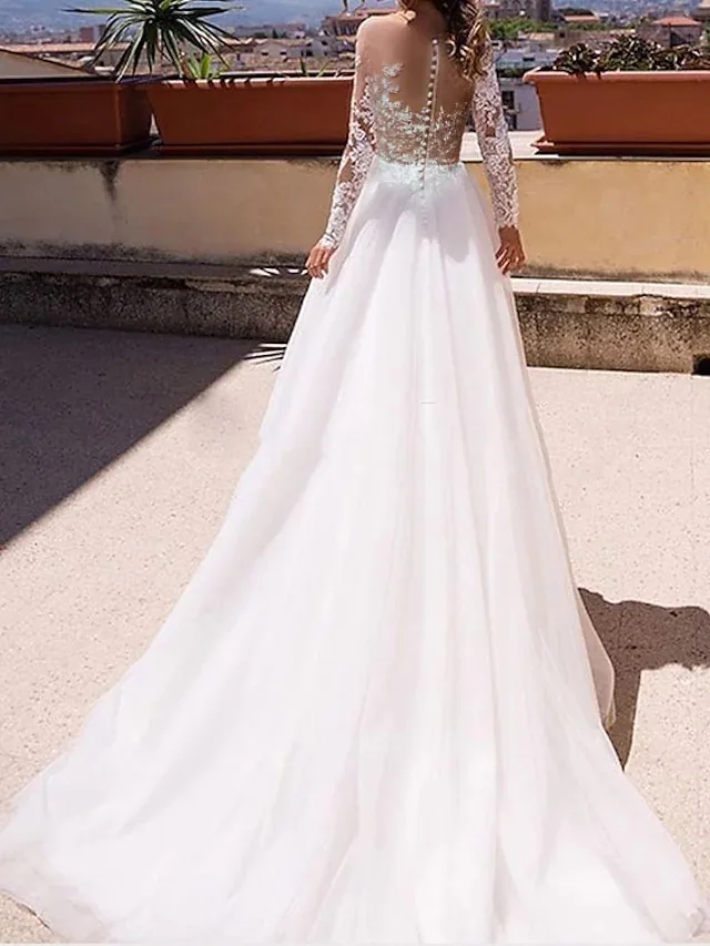 Long Sleeve Wedding Dress 2022 New Summer Bridal Round Neck Lace Slim Fit Trailing Luxury A Version Wedding Dress