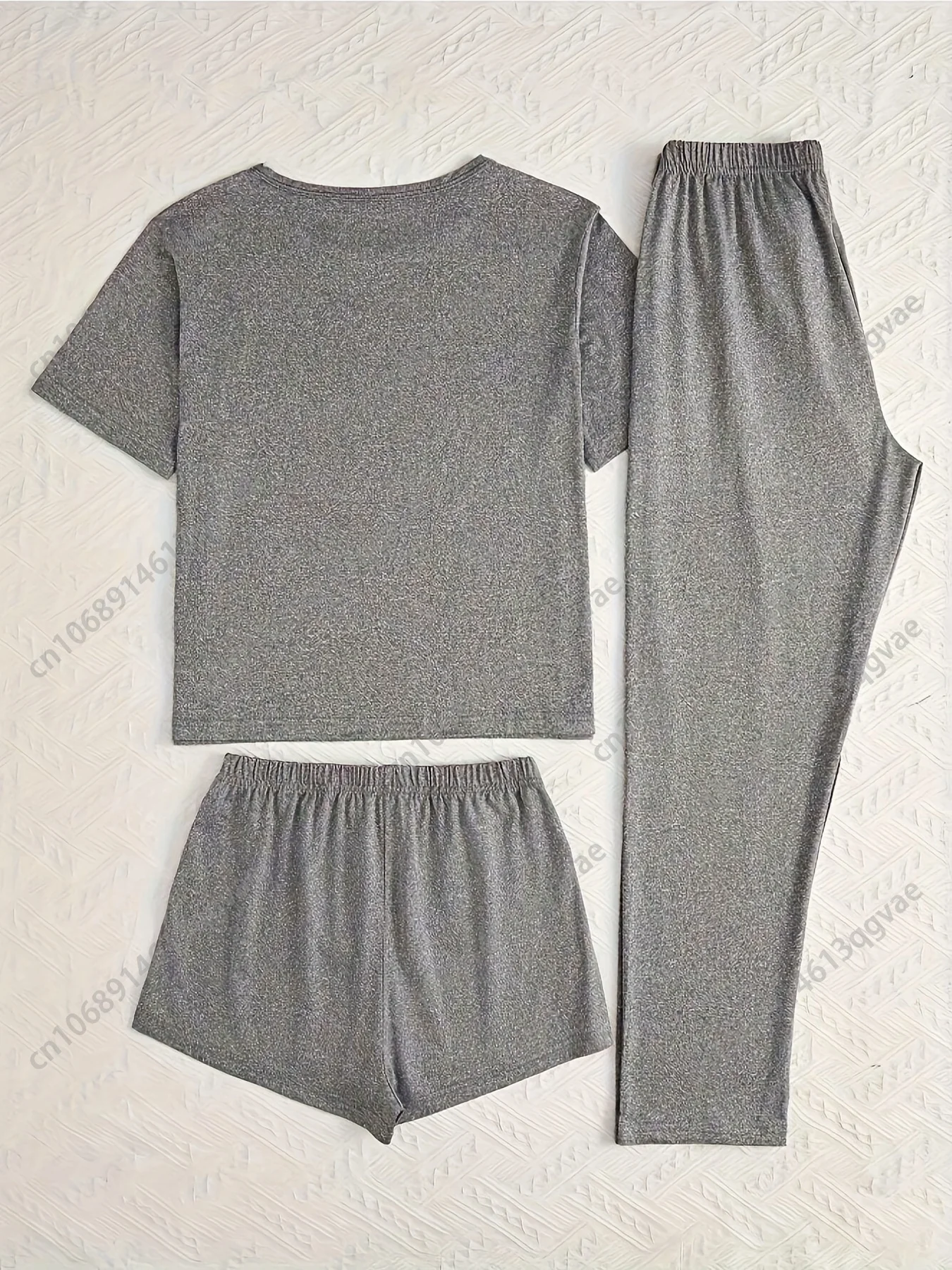 [Pijama fofo com estampa de café] Conjunto de pijama feminino de 3 peças – roupa de dormir fofa com estampa preta e café com top de pijama, shorts e calças |   Cinza