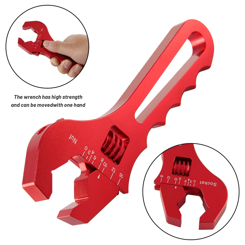 AN3-AN16 Adjustable Aluminum Wrench Fitting Tool Spanner AN 3 - 16 Black/Red