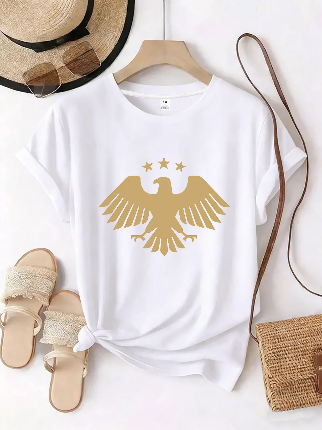 

【WZM10627】Creative pattern printed plus size women's round neck T-shirt summer casual short sleeved top street fashion versatile