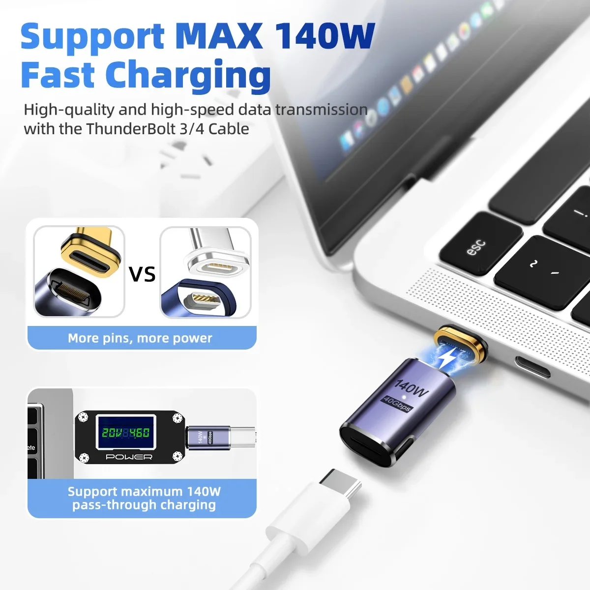 140W USB4.0 40Gbps Thunderbolt3 Magnetic Type-C OTG   To - Fast harge Magnet onverter able 8K@60Hz  Type  Adapter