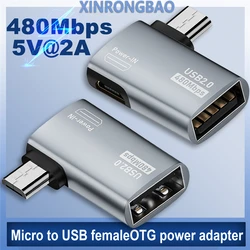 OTG Cable Adapter 4K 90Degree Left Angle Powered Micro USB 2.0 To USB OTG micro Adapter For TV Tablet Fire TV Stick One drag two