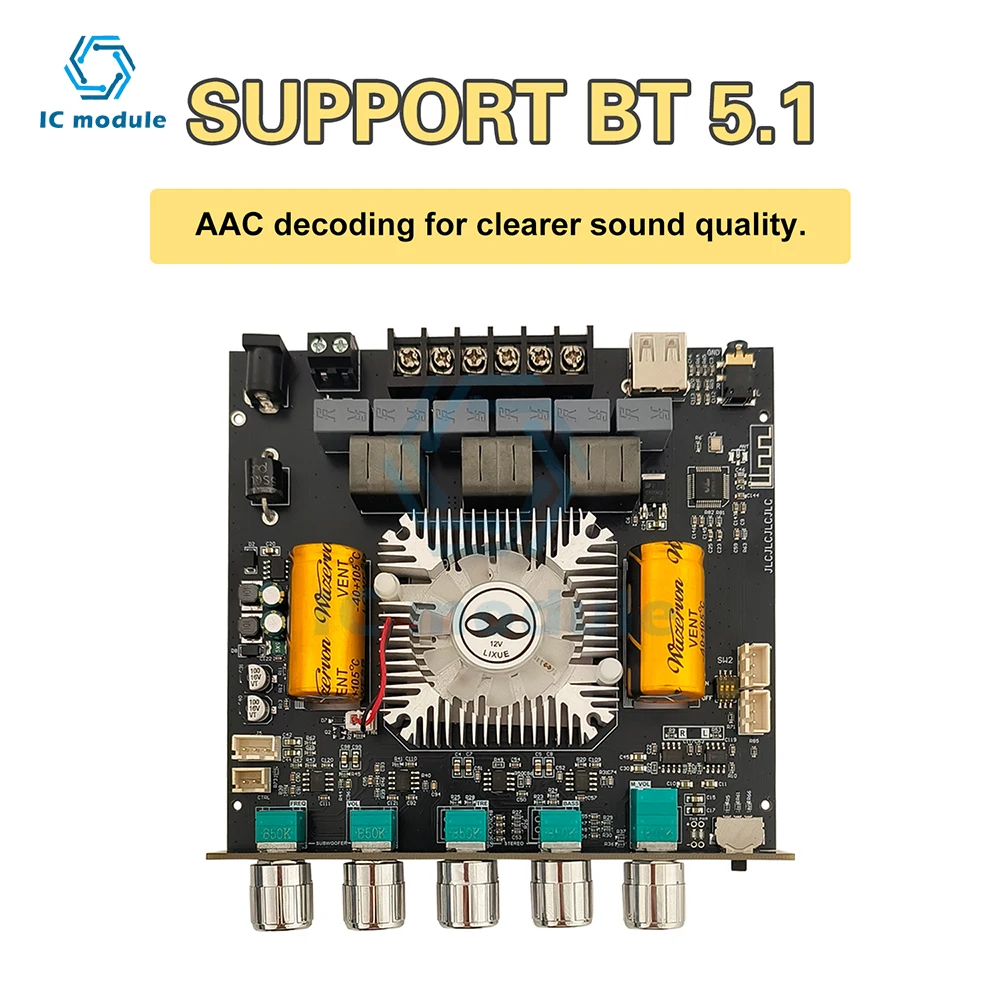 

DC 16-38V ZK-AS21 Upgraded 2.1 Channel Power Audio Stereo Subwoofer Amplifier Board 220W+220W+350W TPA3255 Bluetooth Amp Module