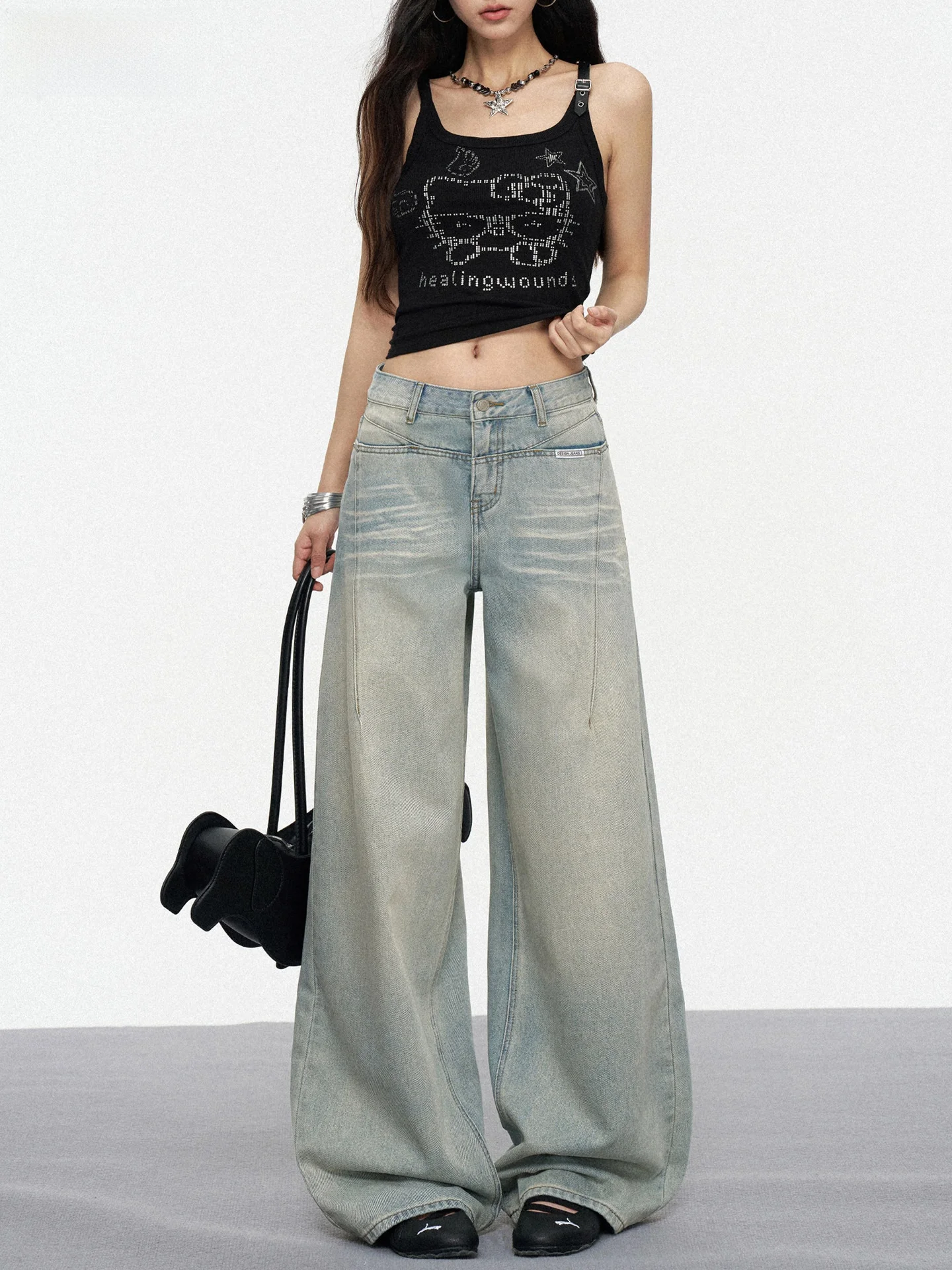 

TGXQ American Straight Leg Denim Jeans Women's New 2026 Retro Spicy Girl Deconstructed Washed Loose Wide Leg Pants