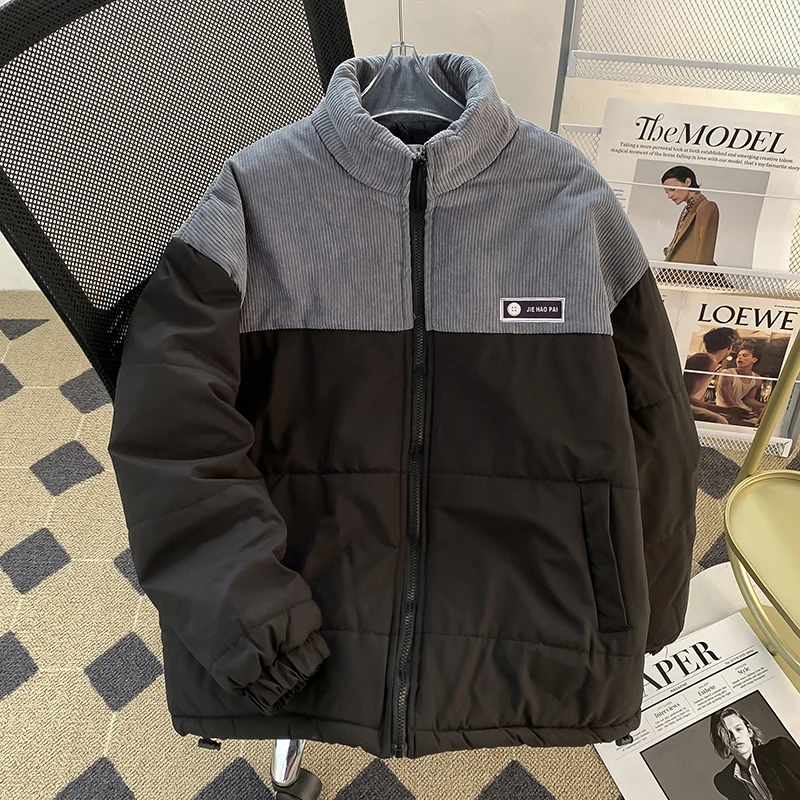 

Новое зимнее мужское текстурированное цветное хлопковое джето с воротником-стойкой, американское модное вельветовое универсальное пальто для хлеба, молодежное модное пальто