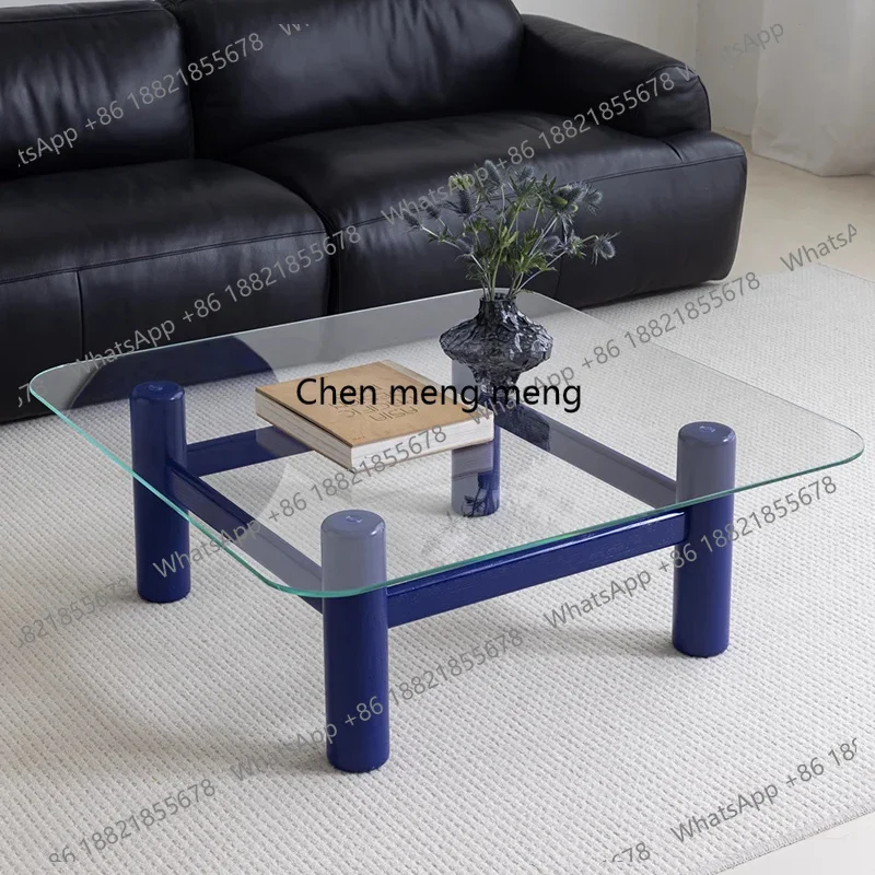 

​​Italian Minimalist Luxury Coffee Tables Black Solid Wood Legs Tempered Glass Modern Living Room Aesthetic Café FurnitureDD