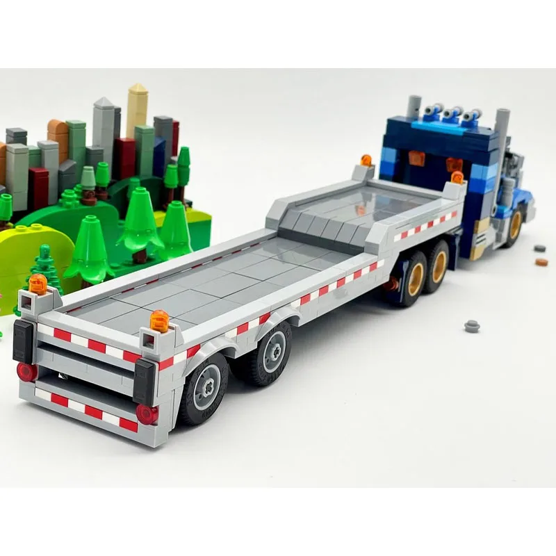 MOC-157923 New City Truck with Ladder Deck Trailer Building Block Model, 694 Parts, Birthday Toy Gift for Boys and Children