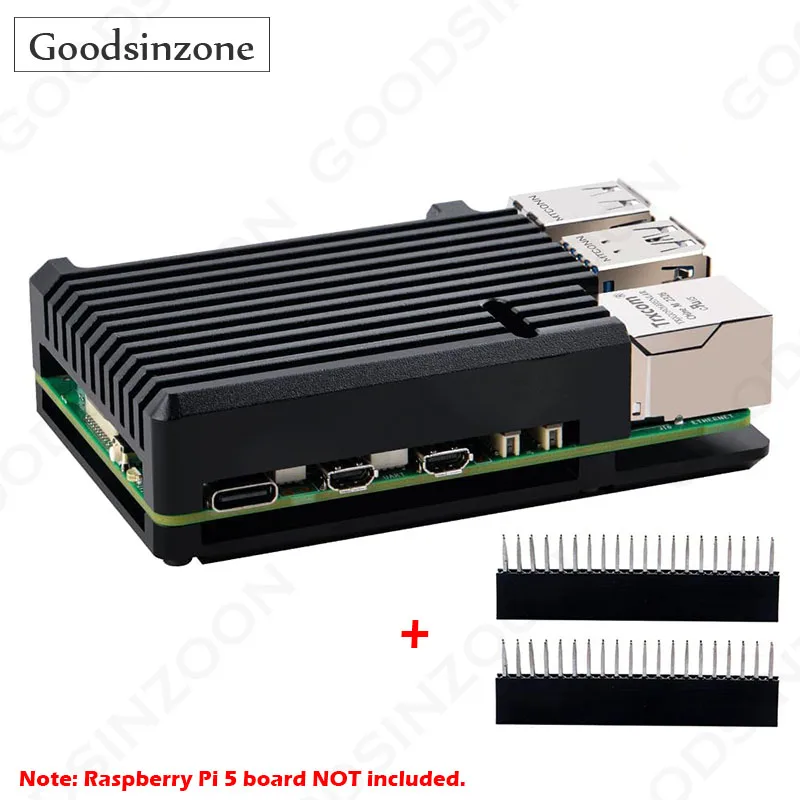 Aluminiowe etui pancerne Raspberry Pi 5 - pasywny radiator chłodzący z taśmami termoprzewodzącymi i nagłówkiem GPIO (Pi 5 4GB/8GB nie są dołączone)
