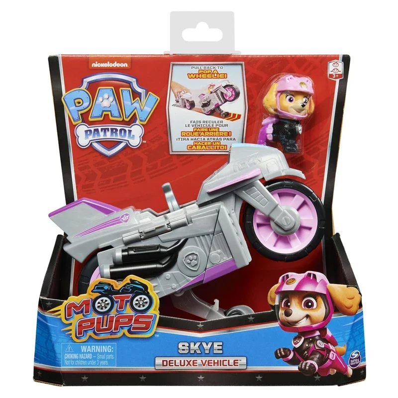 PAW Patrol ของแท้ Moto pups มาร์แชลล์สกายแมวป่ารถมอเตอร์ไซด์ดีลักซ์ดึงถอยหลังพร้อมคุณสมบัติล้อและฟิกเกอร์ของเล่น
