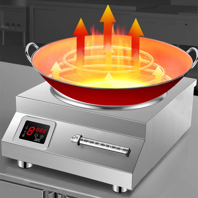 Fogão de indução comercial de alta potência de 5000 W/6000 W, superfície côncava, ajuste de alta potência, um must-have para restaurantes
