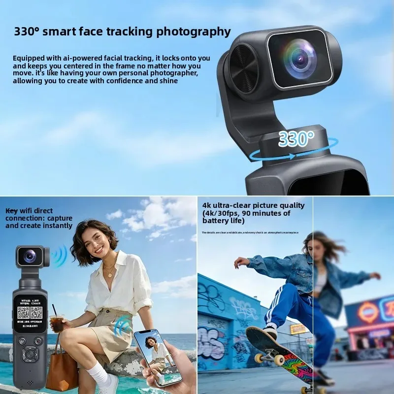 4K HJD05 Pocket 3 Camera with 330° Face Tracking Gimbal Stabilizer 1.72 Inch Touch Screen 64MP WiFi Digital Action Camera