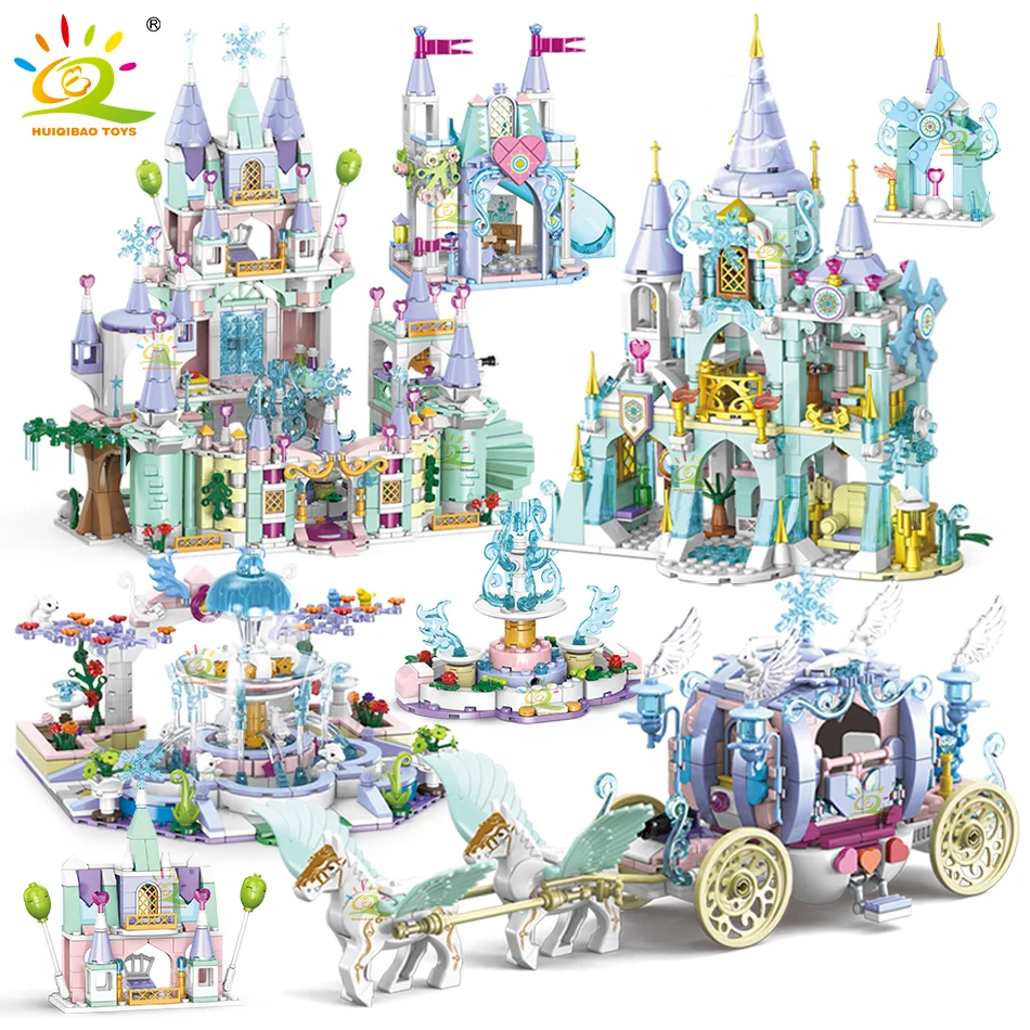 

HUIQIBAO Friends Ice Castle Queen MOC Building Blocks Bricks for Girls Princess Palace City Construction Toys for Children Gifts