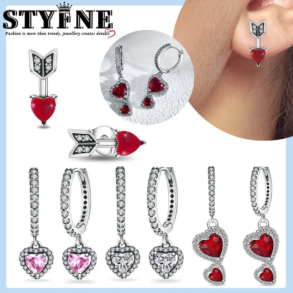 Interesting 925 Sterling Silver Arrow & Murano Glass Red Halo Heart Stud Earrings As A Vibrant Women's Anniversary Gift