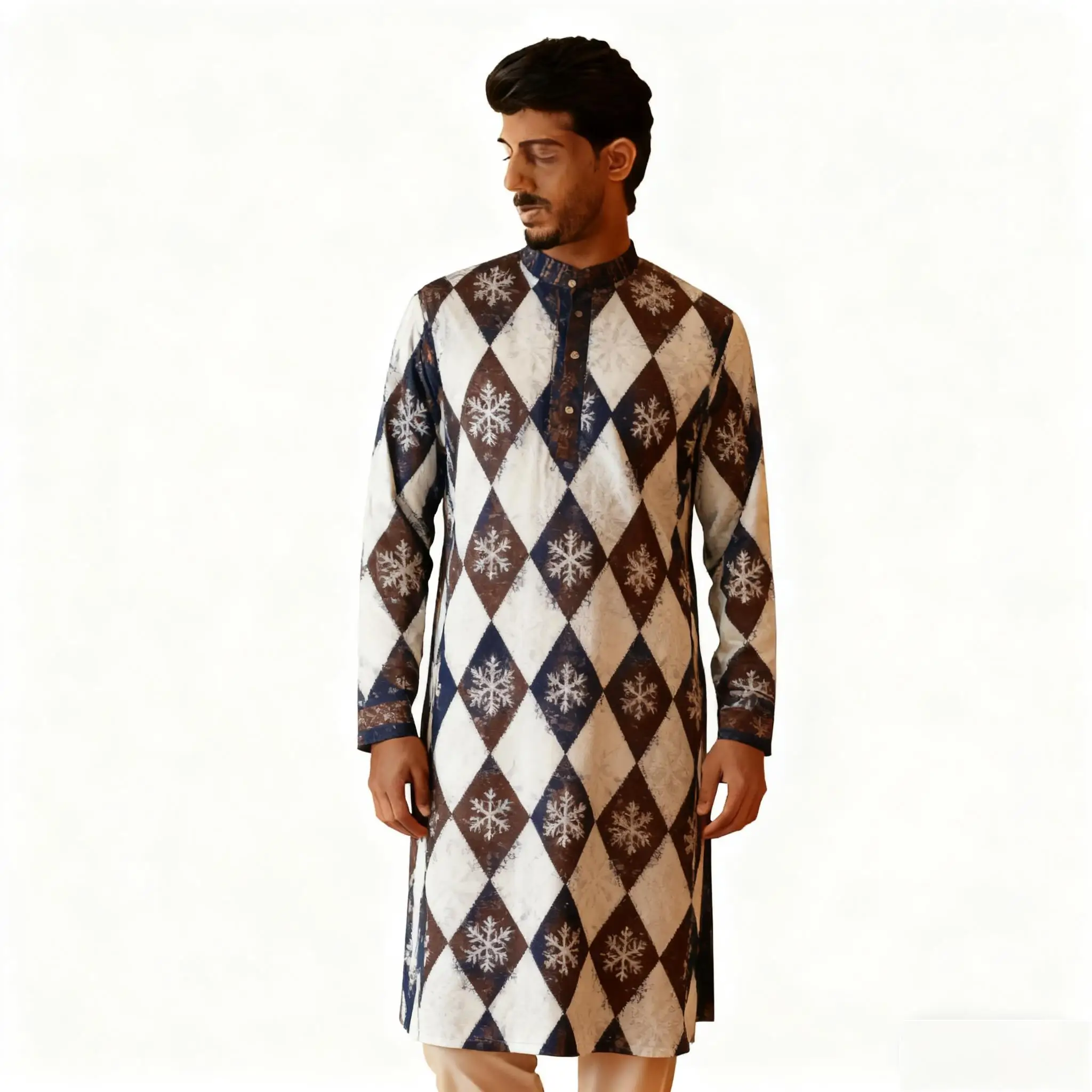 الرجال الرقمية المطبوعة كورتا فاردهة منتظم صالح اليوسفي طوق طويل مناسبة الشرق الأوسط تونكا Musulmana Para Hombre #5