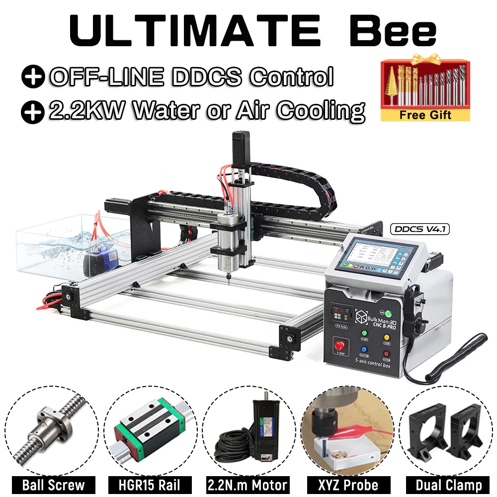 20%OFF BulkMan3D ULTIMATE Bee CNC Machine Full Kit with DDCS V4.1 Offline Control System 2.2KW Water/Air Cooled Spindle Engraver