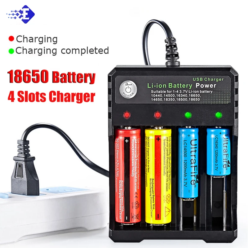 4 Slots 18650 Battery Charger For 3.7V Rechargeable Lithium AC 110V/220V 10440 14500 16340 16650 14650 18350 18500 Batteries