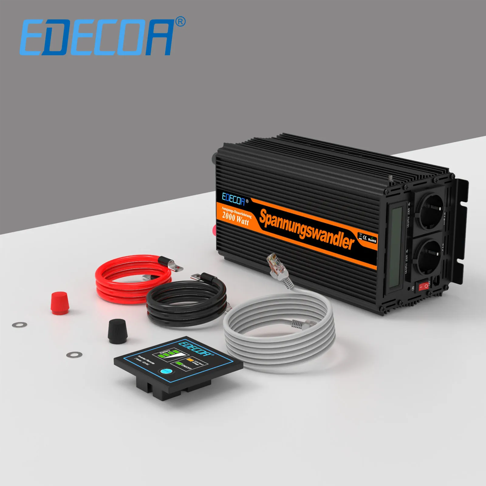 EDECOA 2000W DC 12V naar AC 220V 230V converter gemodificeerde sinusomvormer 2KW off grid transformator voor thuis auto zonnestelsel