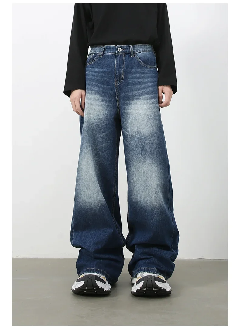 Korean Fashion Men's Denim Pants Vintage Washed Male Jeans Straight Men Casual Loose Wide Leg Trousers Y2k Japanese Streetwear