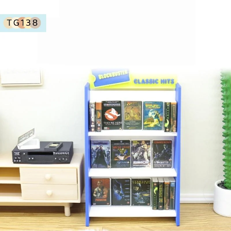 【New】1Set Miniature 1/12 Dollhouse Retro Recorder Video Tape Shelf Model Living Scene Ornament Doll Toy Accessories
