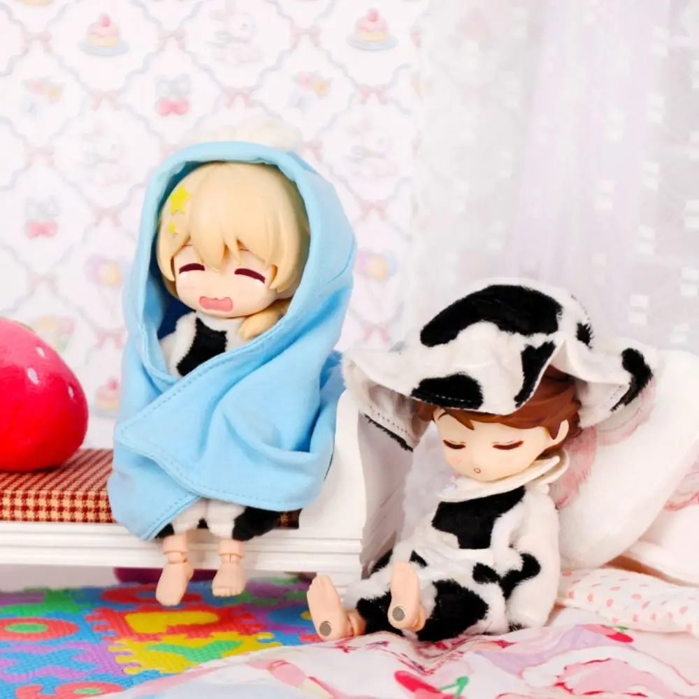 New 1/11 OB11 Doll Clothes Cow Pajama Set Plush Cute Cow Sleepwear with Hat for 1/12 BJD Doll GSC YMY Doll Accessories