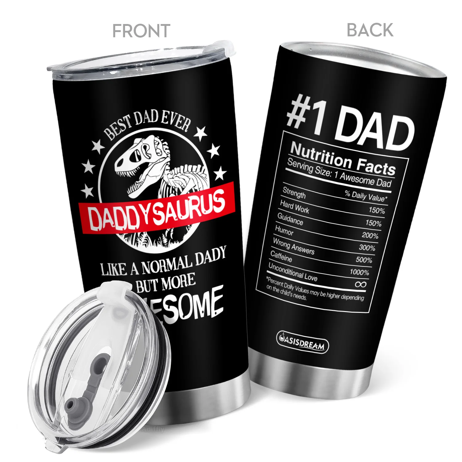 1pc Daddysaurus 20oz Tumbler Stainless Steel with Lid Double Wall Vacuum Insulated Coffee Cup for Dad on Father's Day