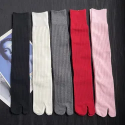 High Quality Combed Cotton Split Toe Woman Socks Solid Color Stripe Comfortable Soft Two-Toed Japanese Harajuku Women's Tabi Sox