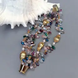 Y.YING 4 Strands Multi Color Crystal Brushed Bead White Pearl Bracelet Designer Jewelry
