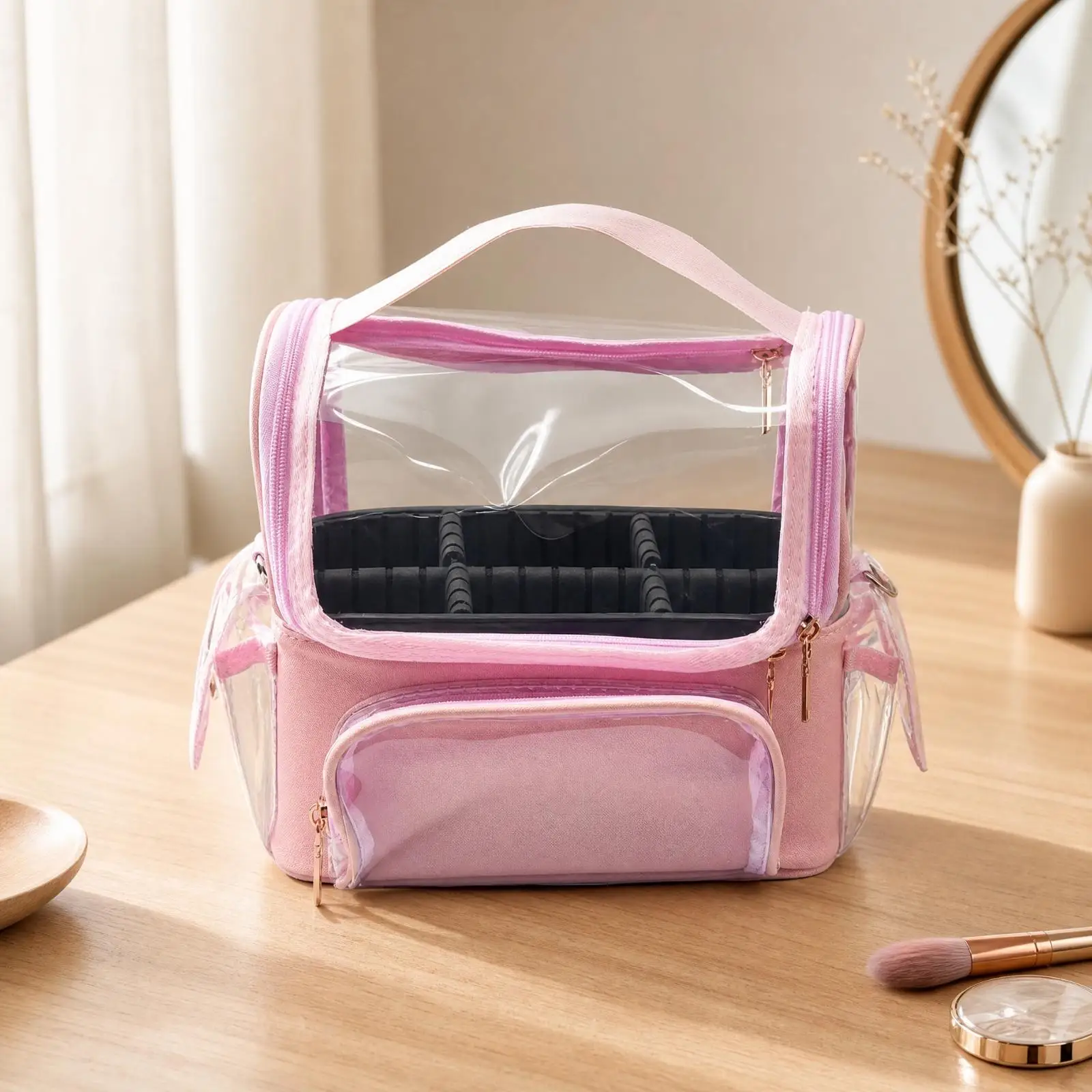 Lightweight Travel Toiletry Pouch Clear Storage Bag with Divider Makeup Organizer for Weekend Getaway
