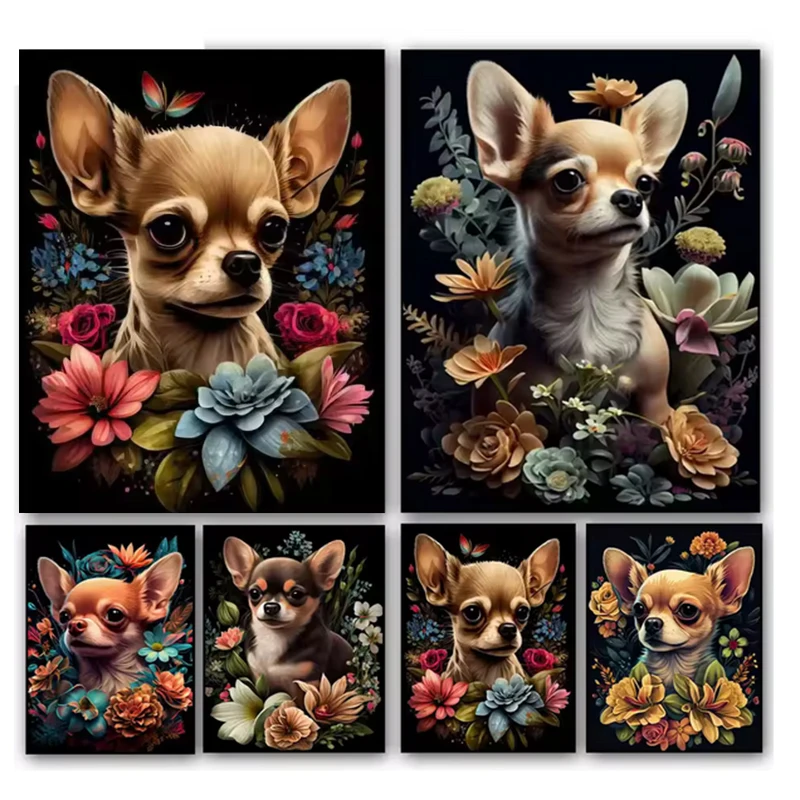 

5D DIY Diamond Painting Cross Stitch Kits Dog Chihuahuas Animal Embroidery Full Square Round Diamond Mosaic Wall Art Home Decor