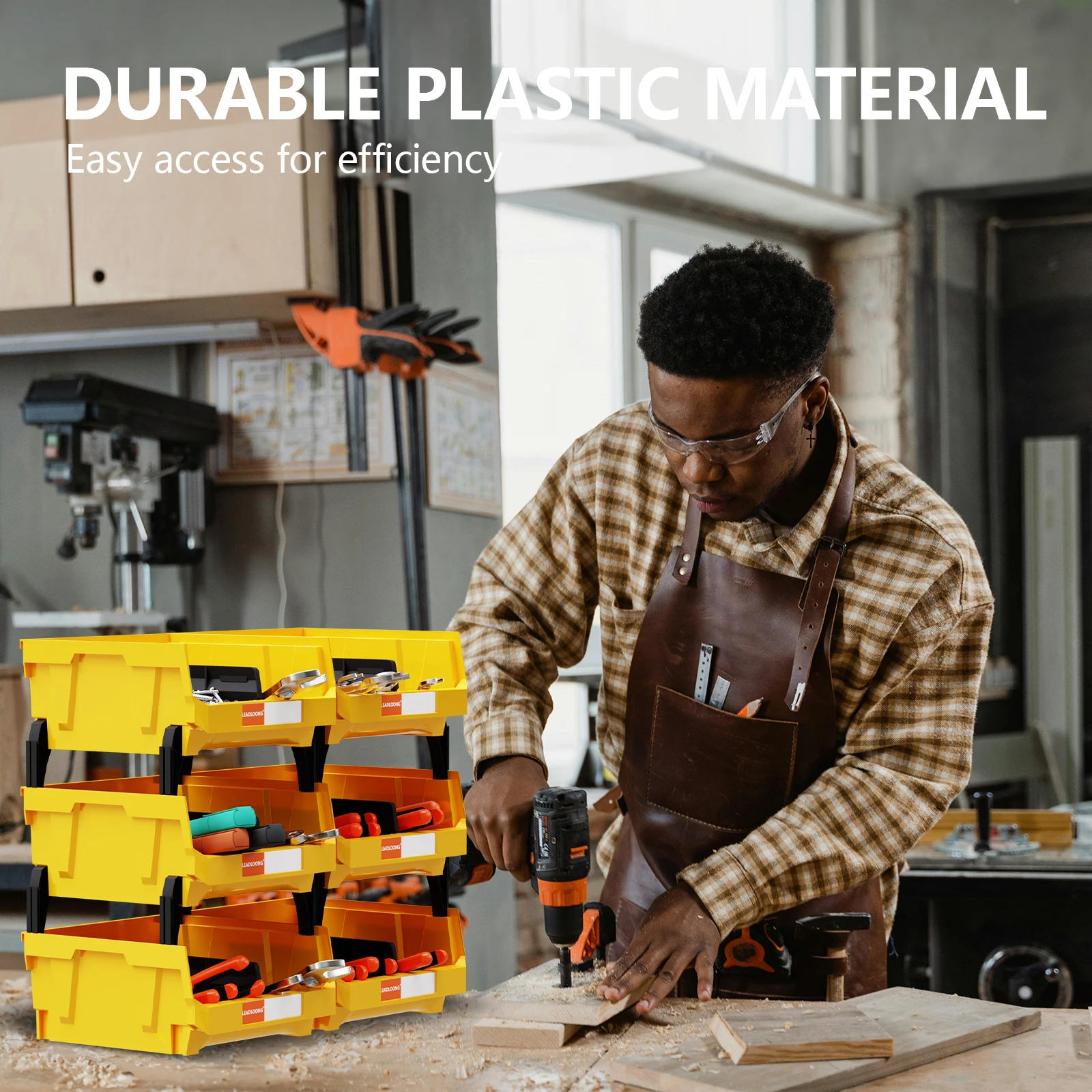 6pcs Large Stackable Tool Storage Bins - Combinable Multi-Tool Organizers with Hardware Storage