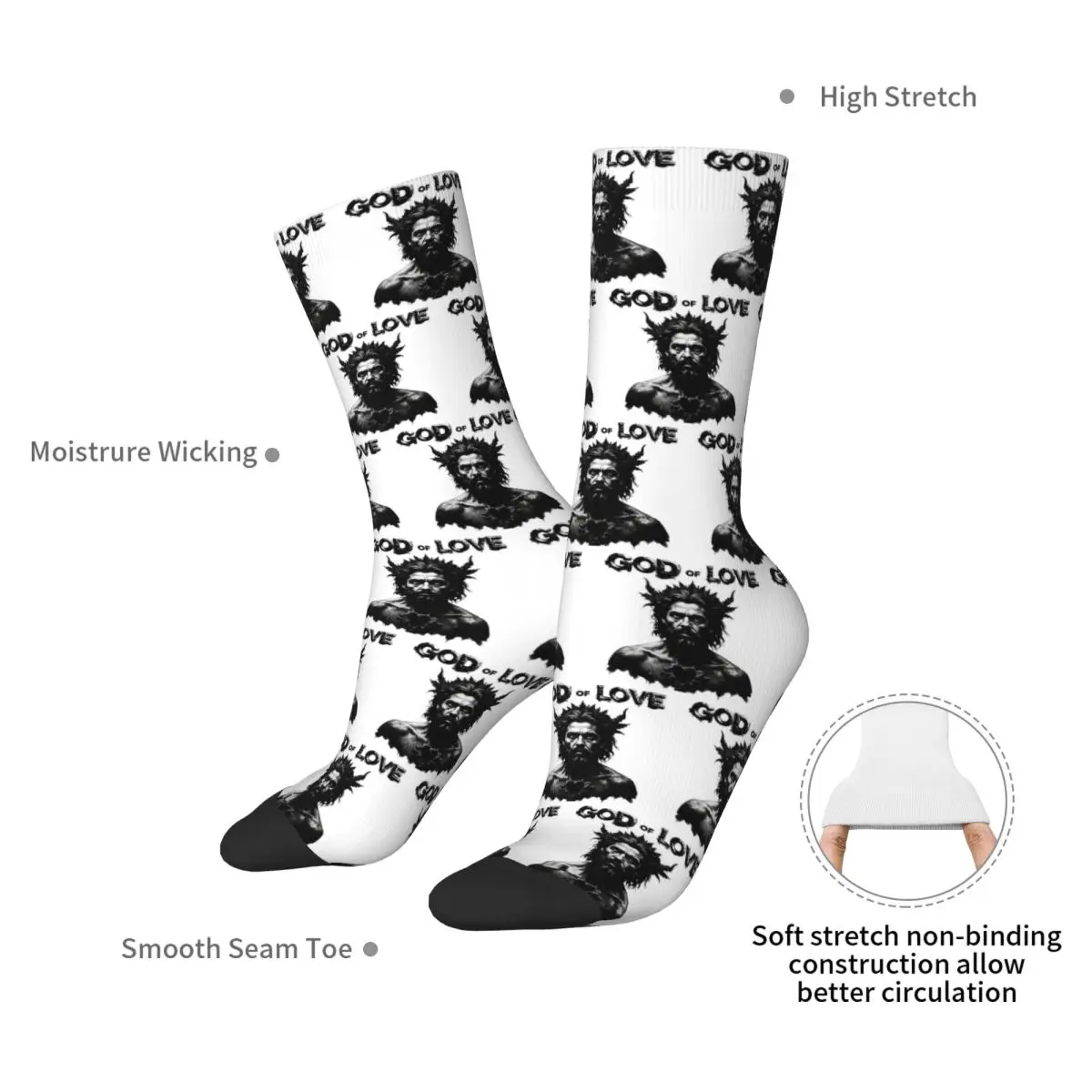 God Of Love Socks Harajuku High Quality Stockings All Season Long Socks Accessories for Unisex Christmas Gifts