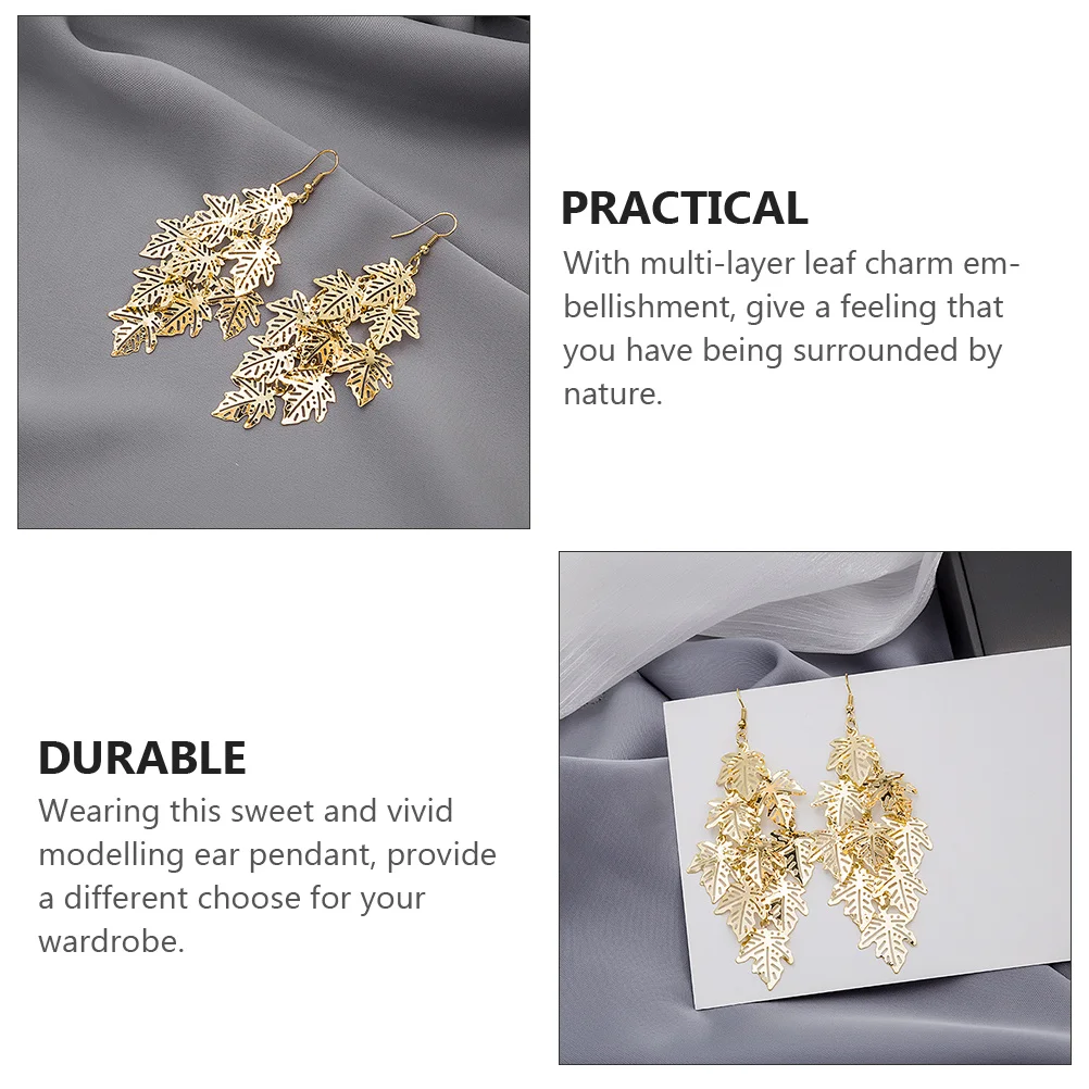 

1 Pair Metal Leaf Drop Earrings Multi-Layer Tassel Dangler Bright Leaf Ear Pendant For Women Ear Jewelry Sweet