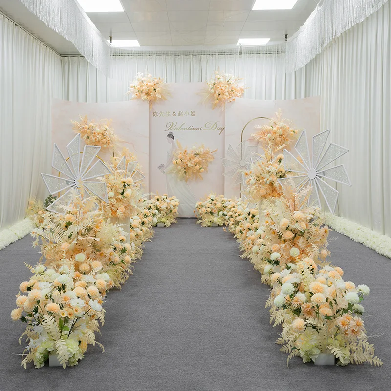 Champagne Wedding Floral Arrangement Artificial Flower Row Table Flower Road Lead T Stage Backdrop Corner Flower Ball