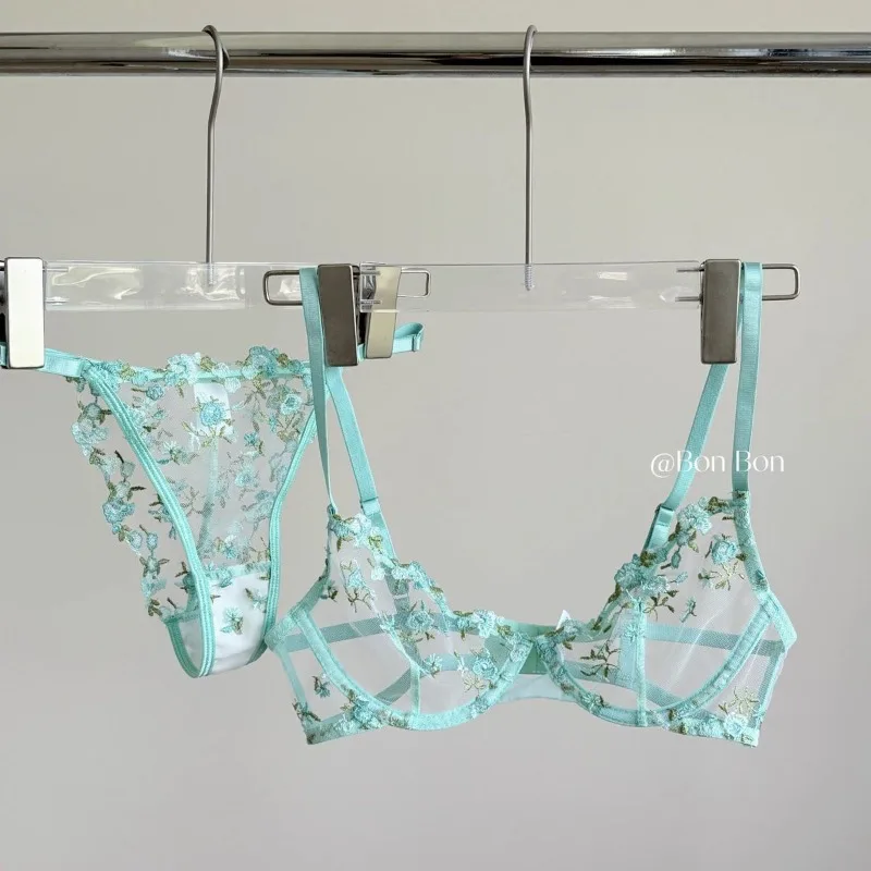 طقم حمالة صدر من الدانتيل الفرنسي للاستخدام اليومي، شبكة شفافة، صدرية كبيرة تدعم الأزهار والتطريز، ملابس مريحة، طقم ملابس داخلية مثيرة من MOYISU #3