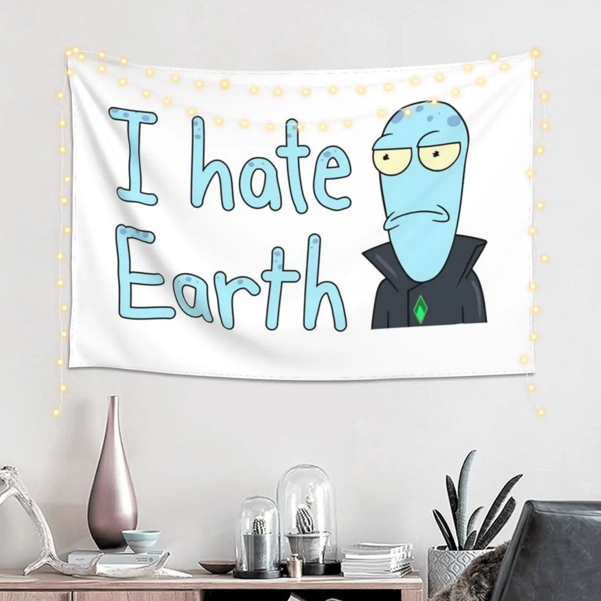 Korvo I Hate Earth Solar Opposites Cartoon Tapestry Funny Wall Hanging Aesthetic Home Decor Tapestries for Living Room Bedroom