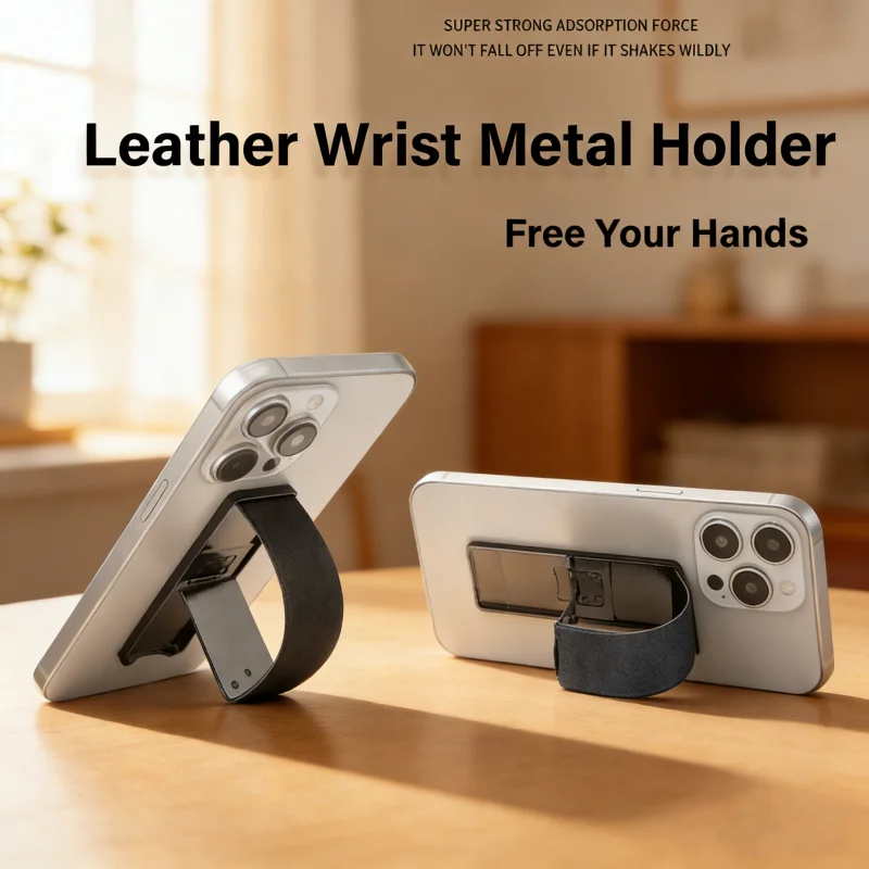 Leder-Handy-Fingergriffband, Metall-Handyhalter, teleskopischer, selbstklebender Handy-Ständer für die meisten Smartphones